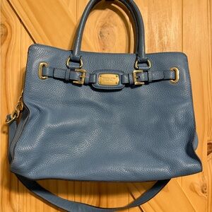 Michael Kors Blue Leather Shoulder Bag with Gold Details
